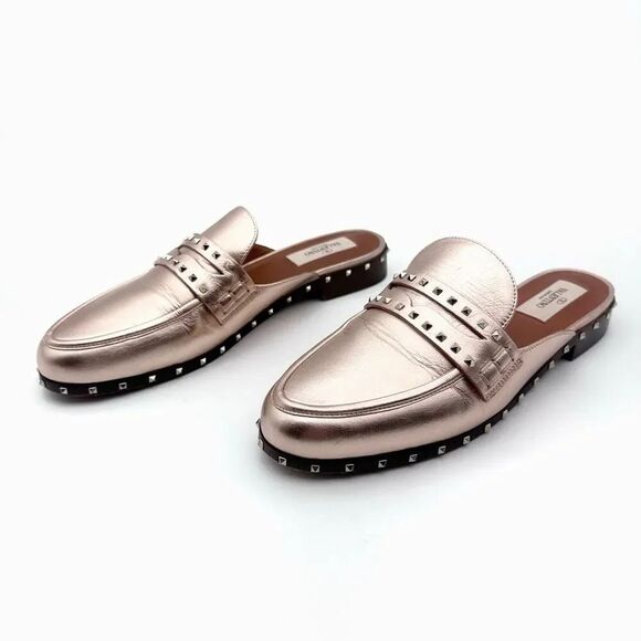 Valentino Shoes - VALENTINO Metallic Rose Gold Soul Rockstud Mules Loafers Size 37 US 7 Micro Stud